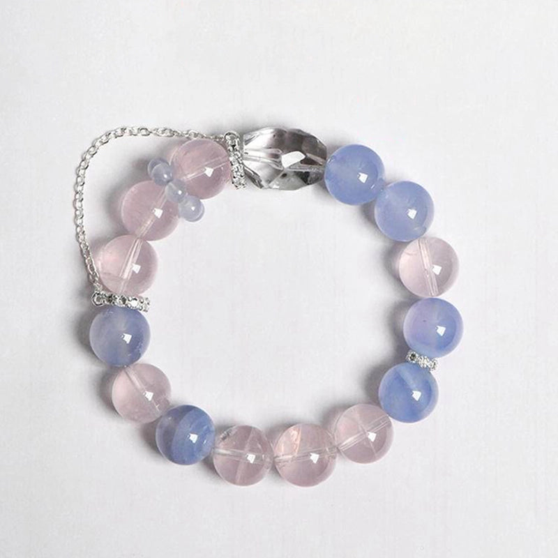 Rose Quartz and Blue Lace Agate bracelet with faceted Clear Quartz and silver chain by Roline Crystal