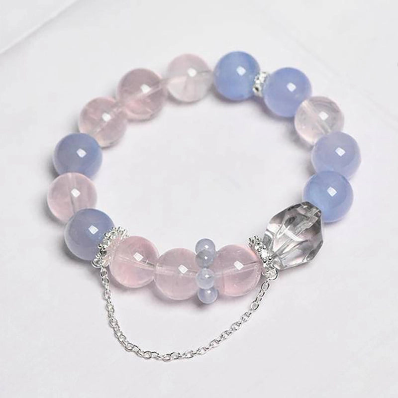 Rose Quartz and Blue Lace Agate bracelet with faceted Clear Quartz and silver chain by Roline Crystal