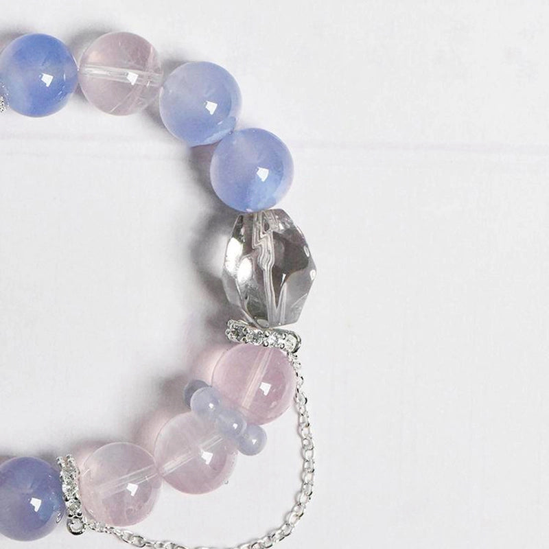 Rose Quartz and Blue Lace Agate bracelet with faceted Clear Quartz and silver chain by Roline Crystal