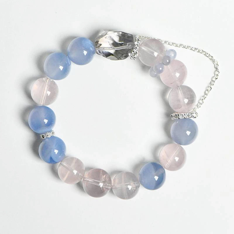 Rose Quartz and Blue Lace Agate bracelet with faceted Clear Quartz and silver chain by Roline Crystal