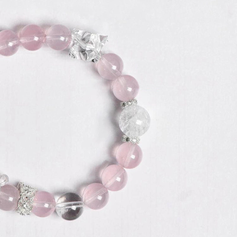 Rose Quartz bracelet with silver butterfly charms, Clear Quartz, and silver chain – healing crystal jewelry by Roline Crystal