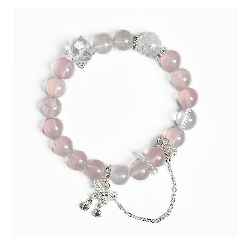 Rose Quartz bracelet with silver butterfly charms, Clear Quartz, and silver chain – healing crystal jewelry by Roline Crystal