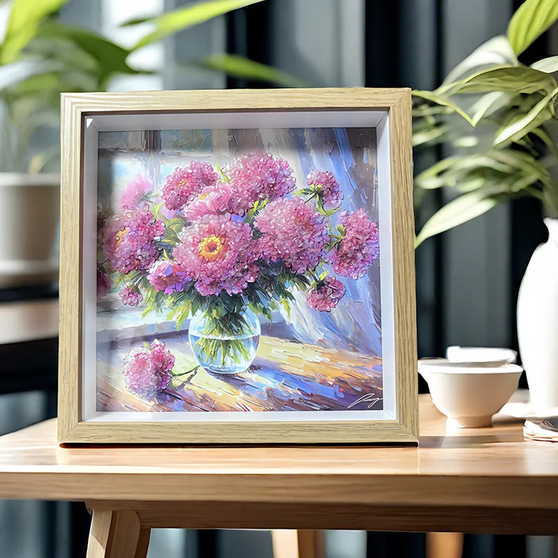 Rose Quartz flower framed crystal art symbolizing love and care by Roline Crystal