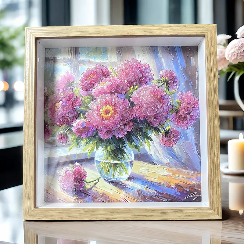 Rose Quartz flower framed crystal art symbolizing love and care by Roline Crystal