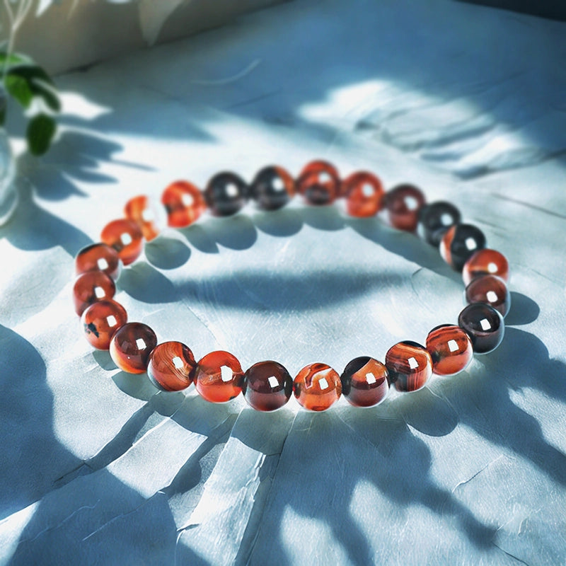 Sardonyx bracelet with layered 8mm red and white beads by Roline Crystal