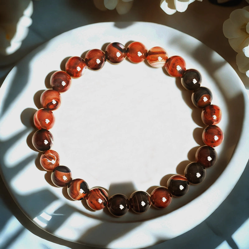 Sardonyx bracelet with layered 8mm red and white beads by Roline Crystal