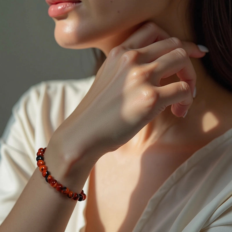 Sardonyx bracelet with layered 8mm red and white beads by Roline Crystal