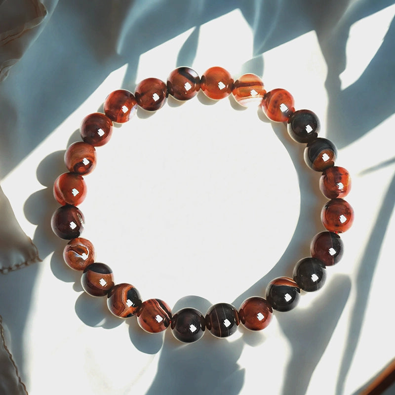 Sardonyx bracelet with layered 8mm red and white beads by Roline Crystal