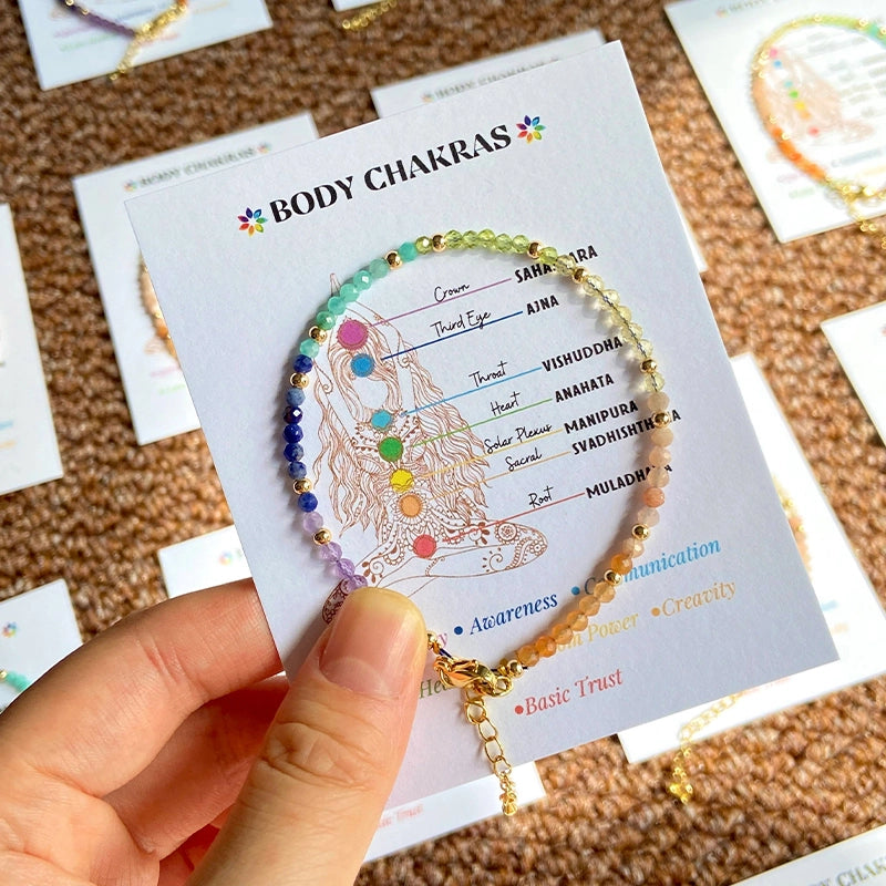 Seven Chakras faceted crystal stone bracelet with rainbow gemstones by Roline Crystal