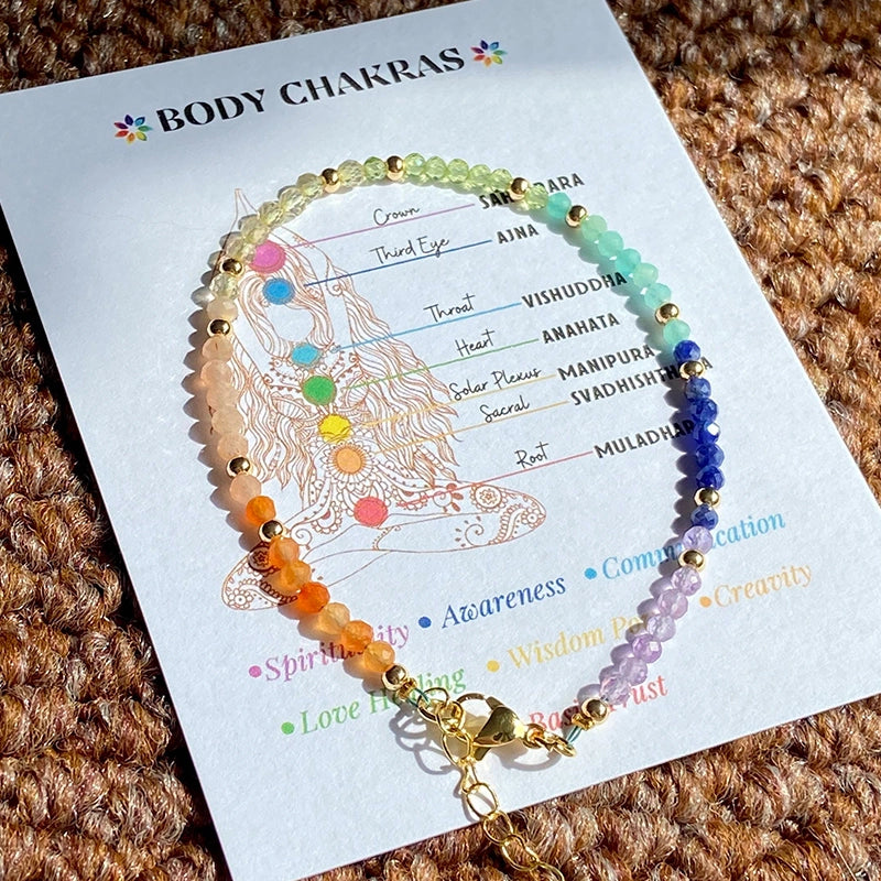 Seven Chakras faceted crystal stone bracelet with rainbow gemstones by Roline Crystal