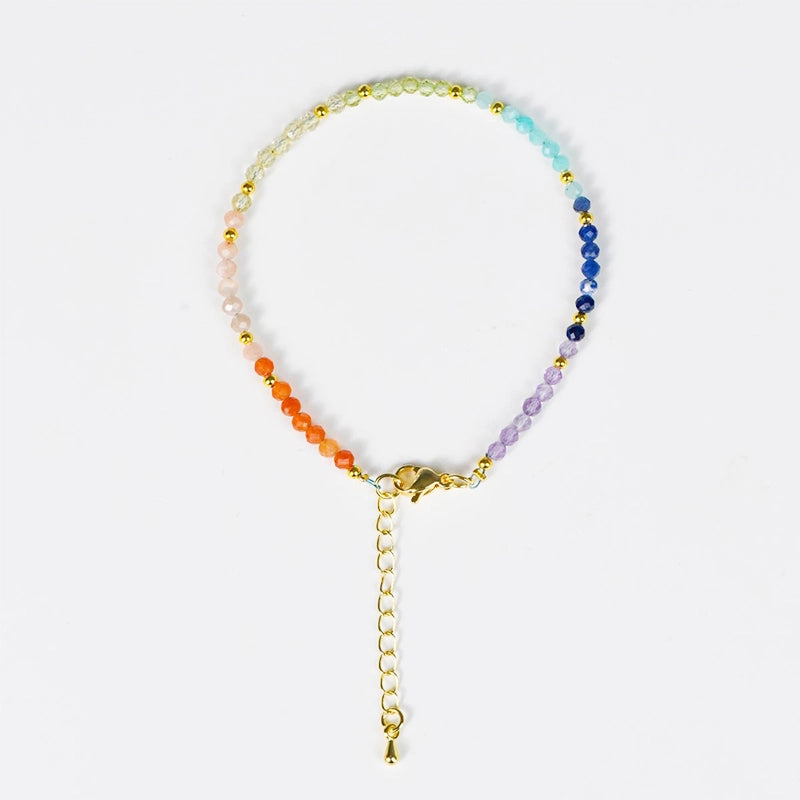 Seven Chakras faceted crystal stone bracelet with rainbow gemstones by Roline Crystal