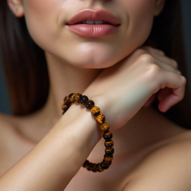Tiger Eye bracelet with 8mm golden-brown striped beads by Roline Crystal