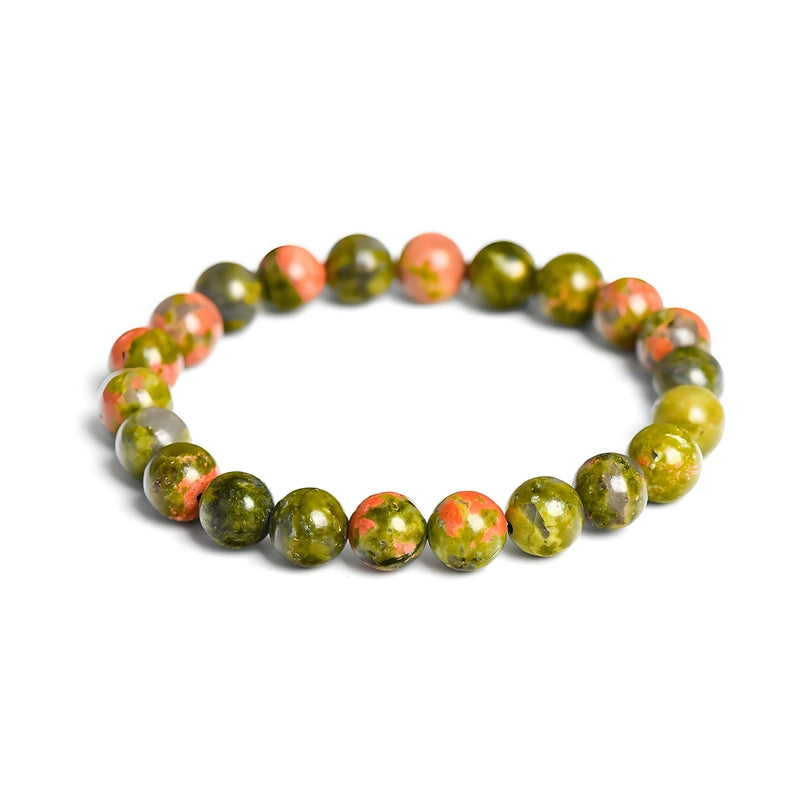 Unakite bracelet with 8mm speckled green and pink beads by Roline Crystal