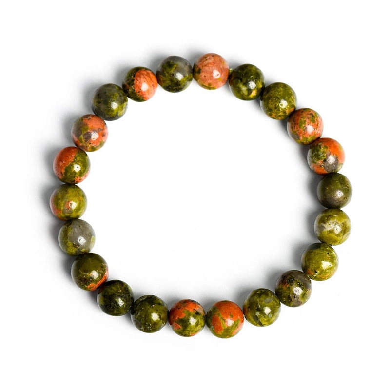 Unakite bracelet with 8mm speckled green and pink beads by Roline Crystal
