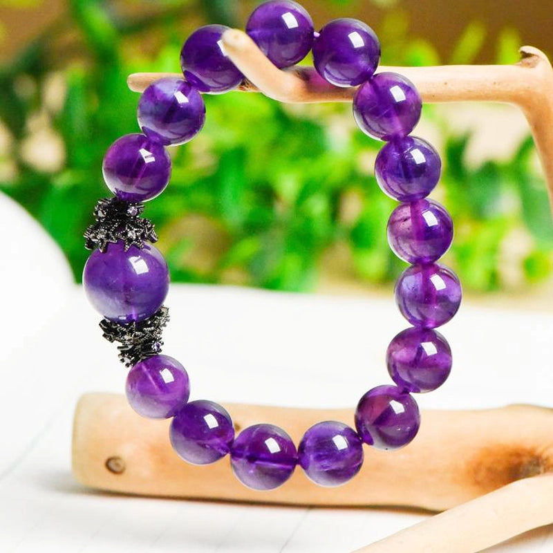 Uruguayan Amethyst bracelet with antique black silver accents – spiritual protection jewelry by Roline Crystal