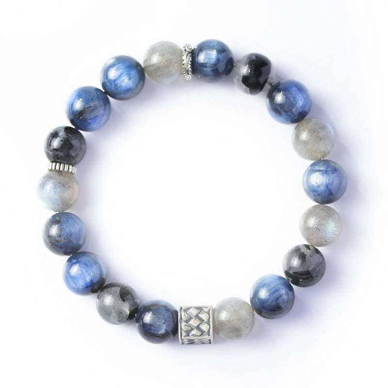 Van Gogh Starry Night-inspired Blue Rutilated Quartz bracelet with Moonstone and silver accents by Roline Crystal