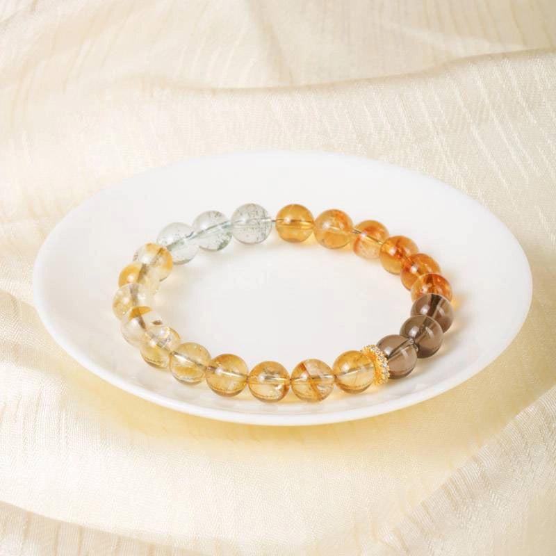 Van Gogh Sunflower-inspired Citrine bracelet with Smoky Quartz and Green Phantom Quartz by Roline Crystal