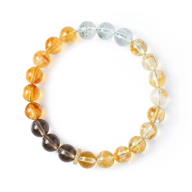 Van Gogh Sunflower-inspired Citrine bracelet with Smoky Quartz and Green Phantom Quartz by Roline Crystal