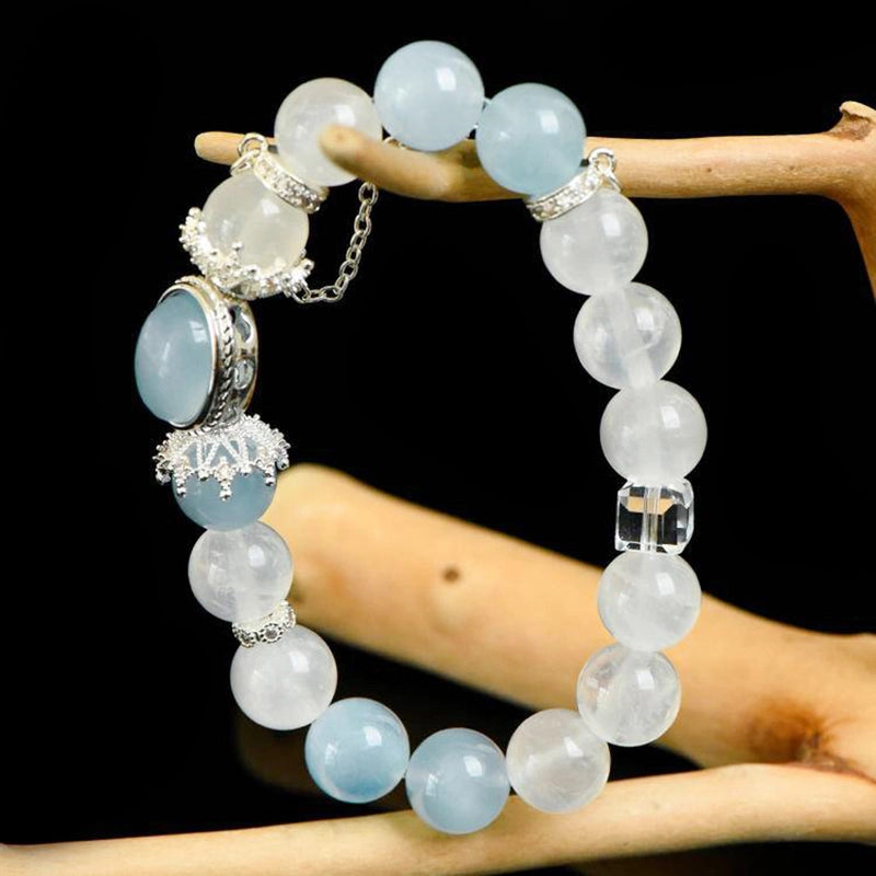 White Phantom Quartz bracelet with aquamarine, clear quartz, and silver accents by Roline Crystal