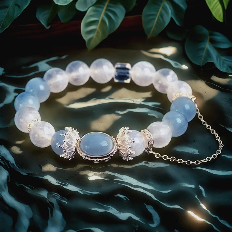 White Phantom Quartz bracelet with aquamarine, clear quartz, and silver accents by Roline Crystal