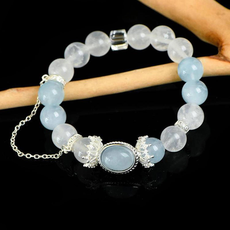 White Phantom Quartz bracelet with aquamarine, clear quartz, and silver accents by Roline Crystal