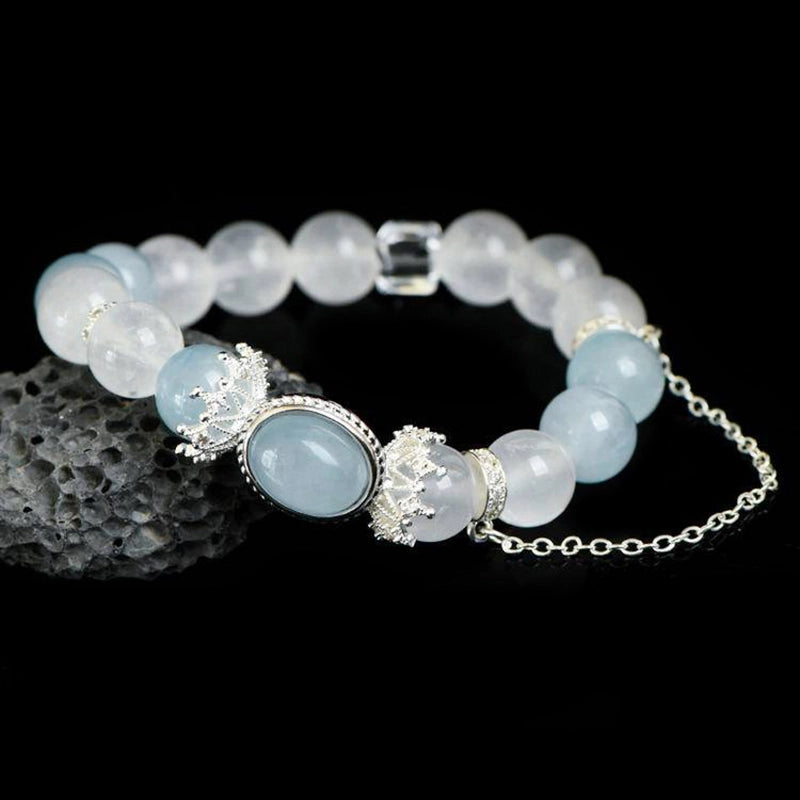 White Phantom Quartz bracelet with aquamarine, clear quartz, and silver accents by Roline Crystal