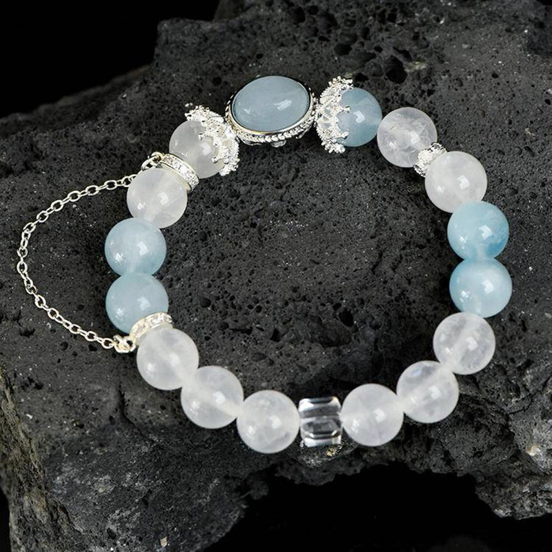White Phantom Quartz bracelet with aquamarine, clear quartz, and silver accents by Roline Crystal