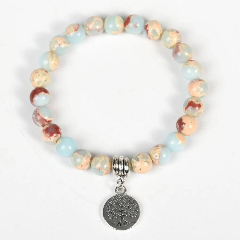 Snakeskin Stone Bracelet with Symbolic Charms - Horus Eye, Owl & Tree of Life | Roline Crystal