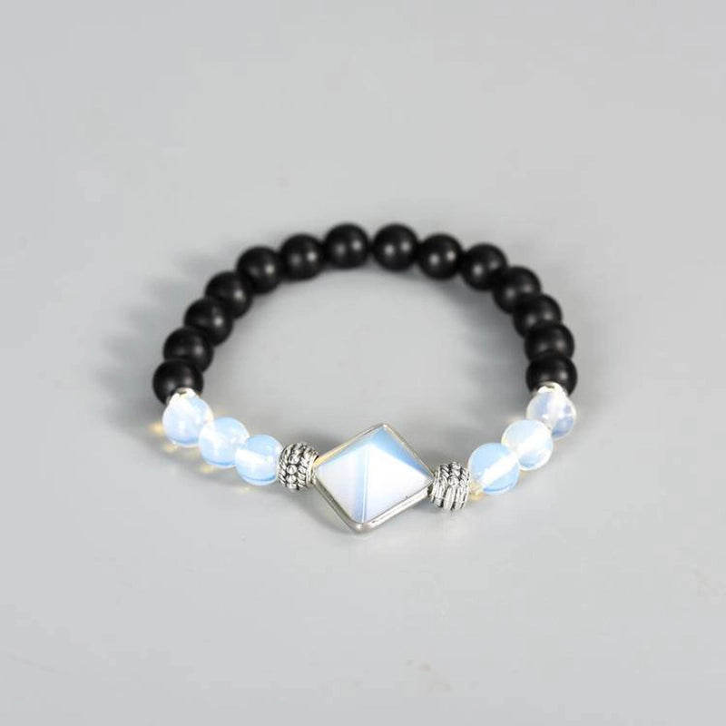 Pyramid Crystal Bracelet - 8mm Energy Jewelry with Clear Quartz & Tiger Eye | Roline Crystal