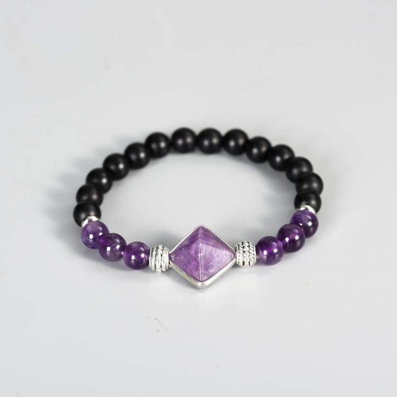 Pyramid Crystal Bracelet - 8mm Energy Jewelry with Clear Quartz & Tiger Eye | Roline Crystal