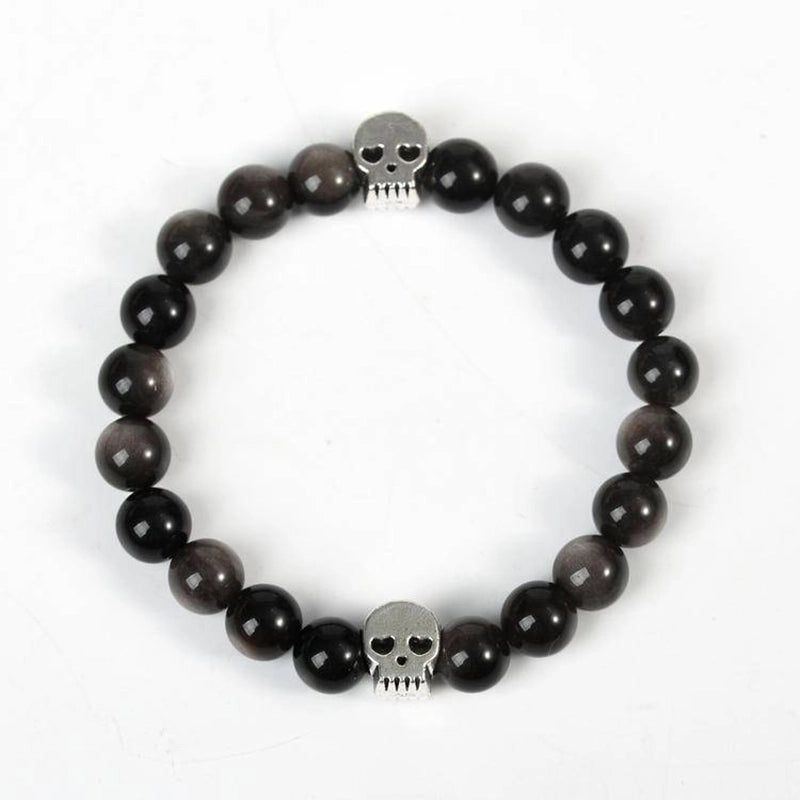 Silver Obsidian Bracelet with Symbolic Charms - Tree of Life, Owl & Lion | Roline Crystal