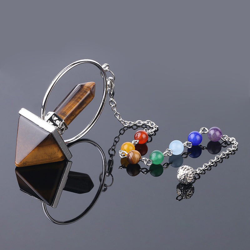 Natural crystal pyramid pendulum with seven-stone bead chain - the mysterious power of witch magic