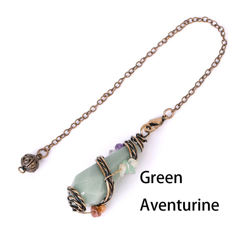 Natural crystal pendulum: colorful gravel hand-wound & rhombus faceted crystal column - leading the witch's magical journey