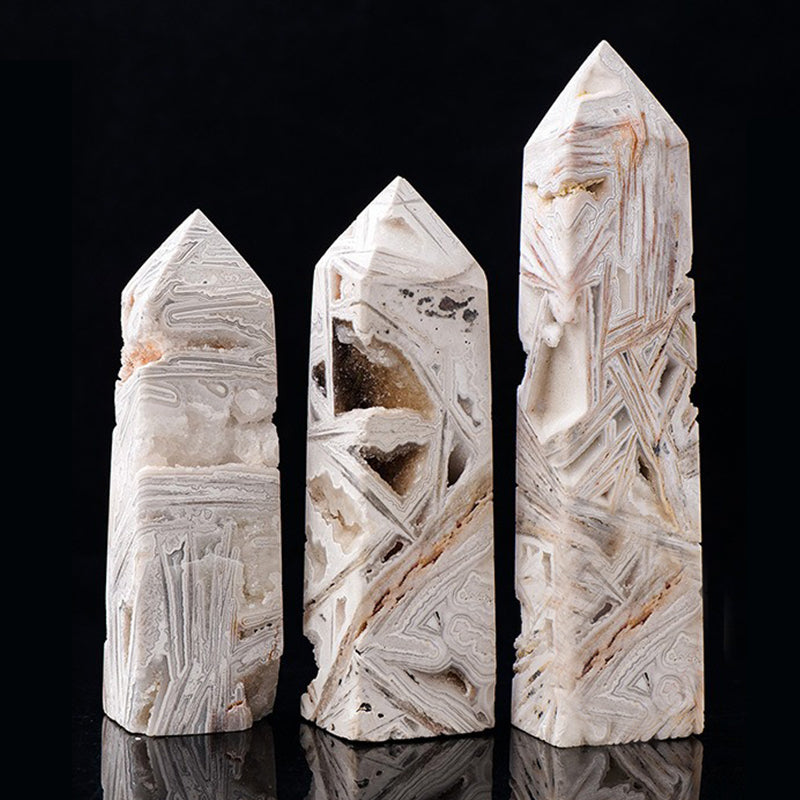 White Crazy Lace Agate Tower - Strengthen Body and Mind, Purify Energy, Improve Wisdom