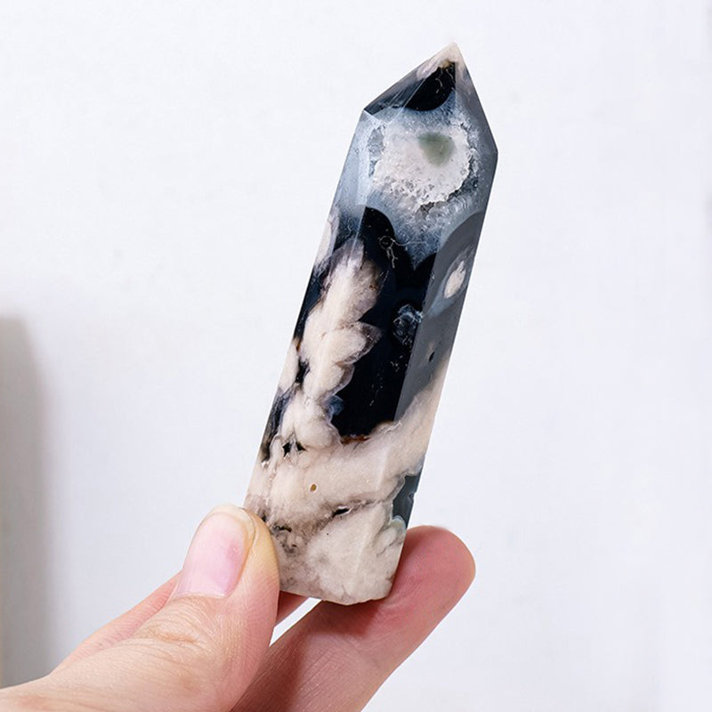 Black Sakura Agate Tower-Stone of meditation, awakening inner strength