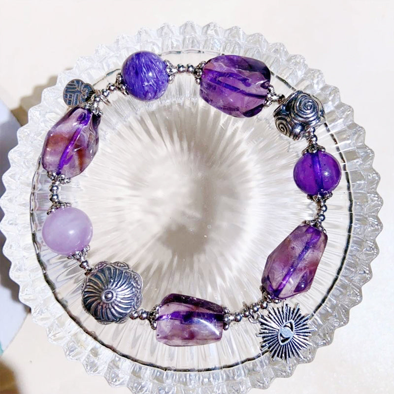 Amethyst Bracelet-Purple Dragon Stone, Kunzite and Sterling Silver Accents