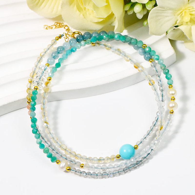 Amazonite Facet Bracelet: A Fusion of Crystals and Pearls