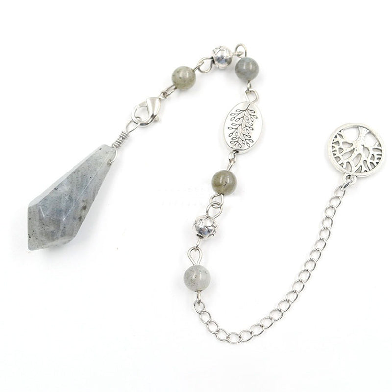 Natural crystal pendulum - hexagonal column shape, tree of life chain, essential for witch magic