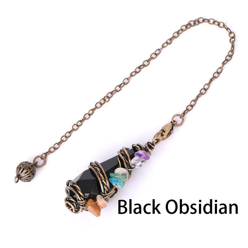 Natural crystal pendulum: colorful gravel hand-wound & rhombus faceted crystal column - leading the witch's magical journey