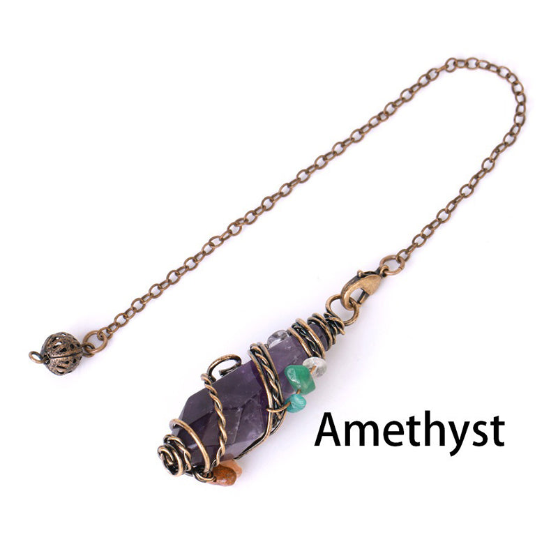 Natural crystal pendulum: colorful gravel hand-wound & rhombus faceted crystal column - leading the witch's magical journey