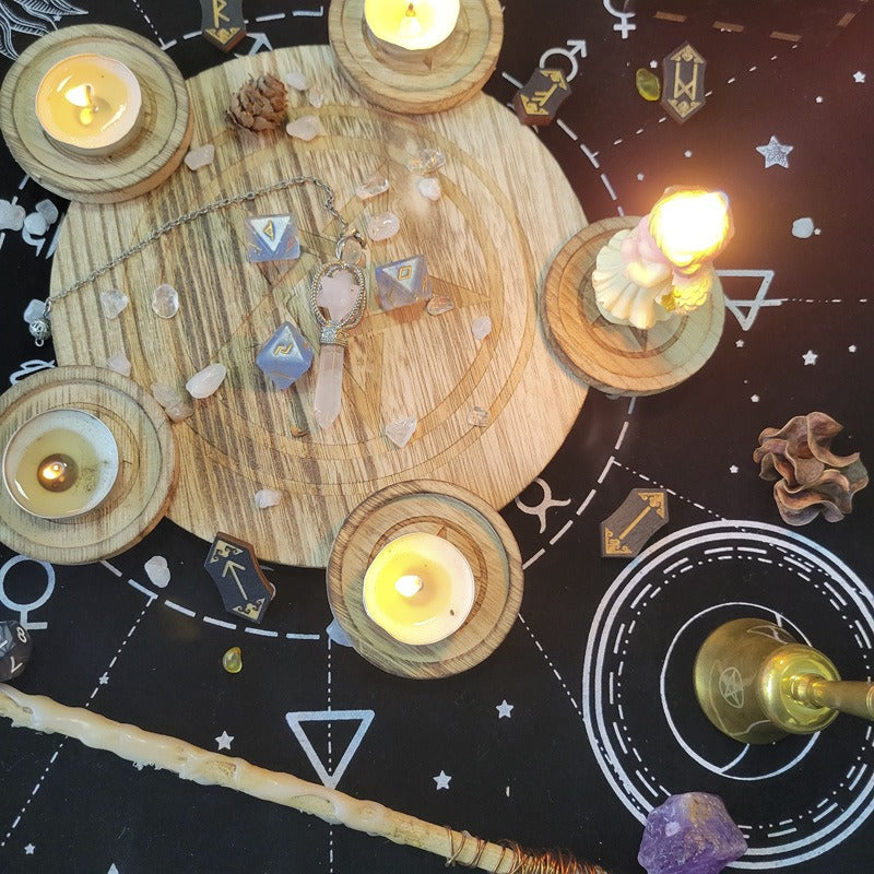 Witch’s Choice: Pentagram Wooden Candlestick, Altar Astrolabe Ornament