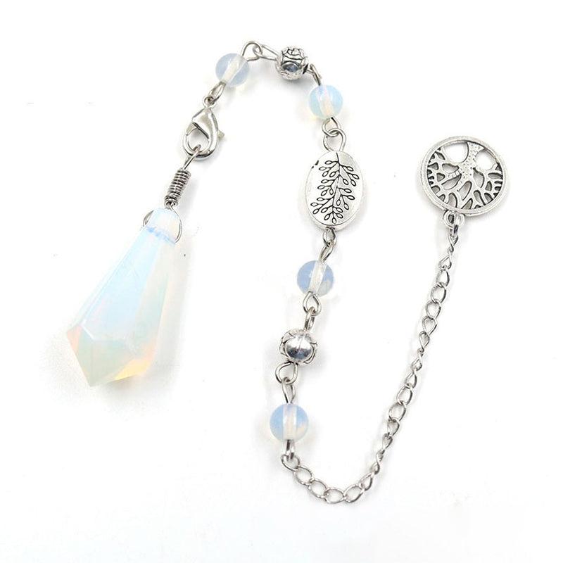 Natural crystal pendulum - hexagonal column shape, tree of life chain, essential for witch magic