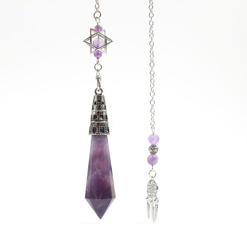 Natural crystal 12-facet hexagonal column pendulum with dream catcher - the protection and inspiration of witch magic