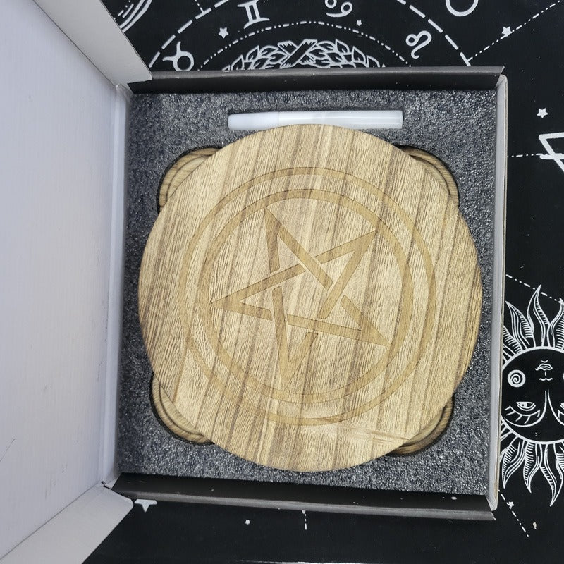 Witch’s Choice: Pentagram Wooden Candlestick, Altar Astrolabe Ornament