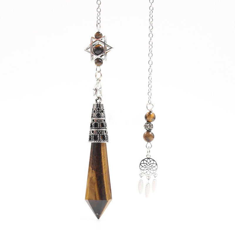 Natural crystal 12-facet hexagonal column pendulum with dream catcher - the protection and inspiration of witch magic