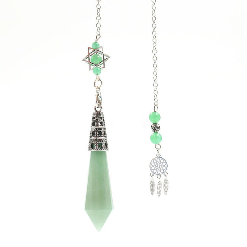 Natural crystal 12-facet hexagonal column pendulum with dream catcher - the protection and inspiration of witch magic