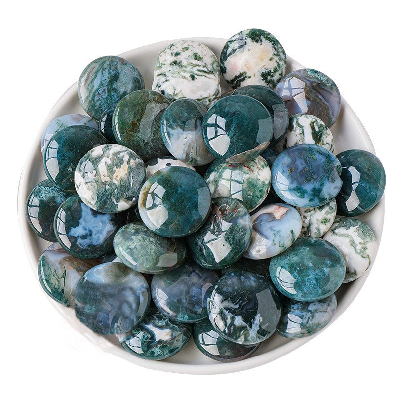 Moss Agate Round Palm Stone-Emotional Relief & Wealth Attraction