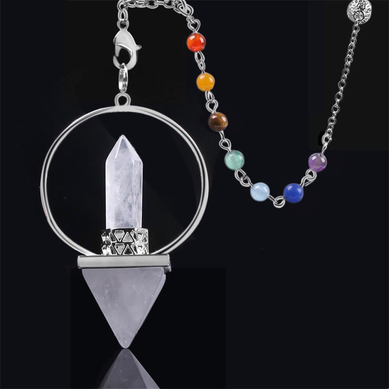 Natural crystal pyramid pendulum with seven-stone bead chain - the mysterious power of witch magic