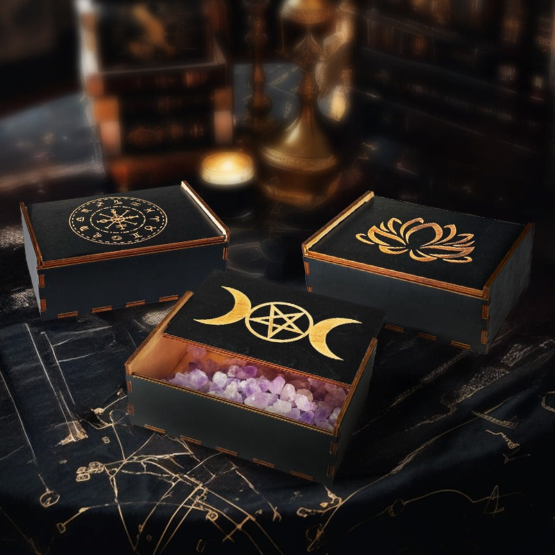 Witch’s Magic Box: Push-Pull Wooden Tarot Cards and Crystal Storage Box