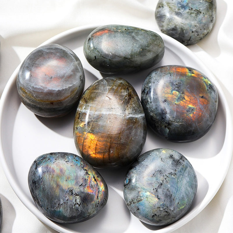 Grey Labradorite Palm Stone - Emotional Harmony, Intuitive Awakening & Protection